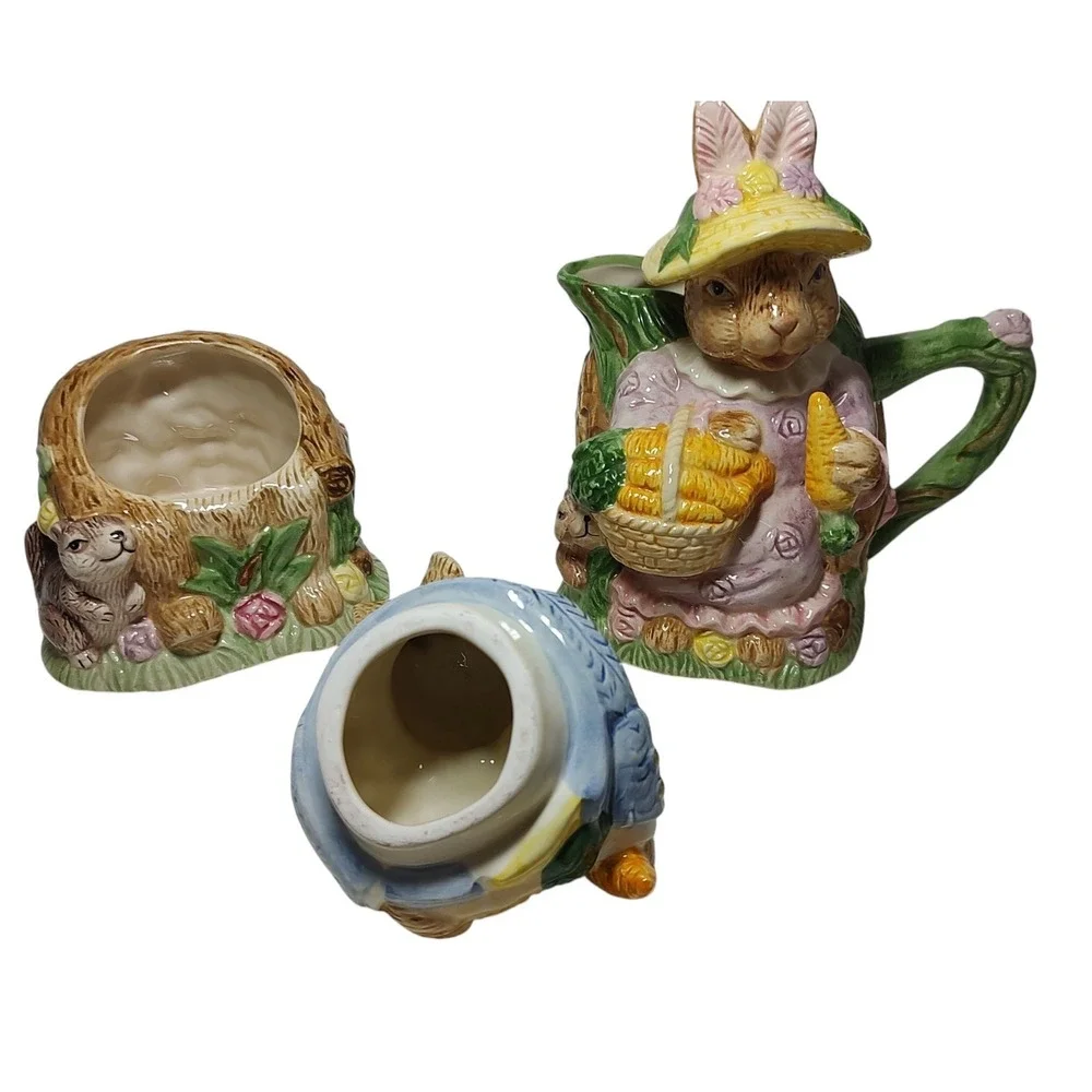 Fitz and Floyd Cream and Sugar Set Omnibus Grandma Grandpa Rabbits‎ 1993 READ